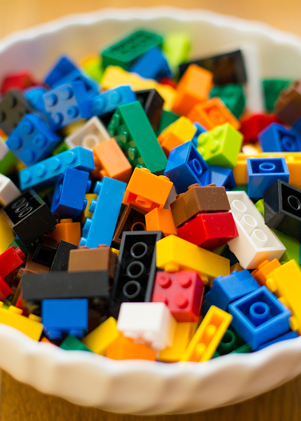 bowl full of lego bricks